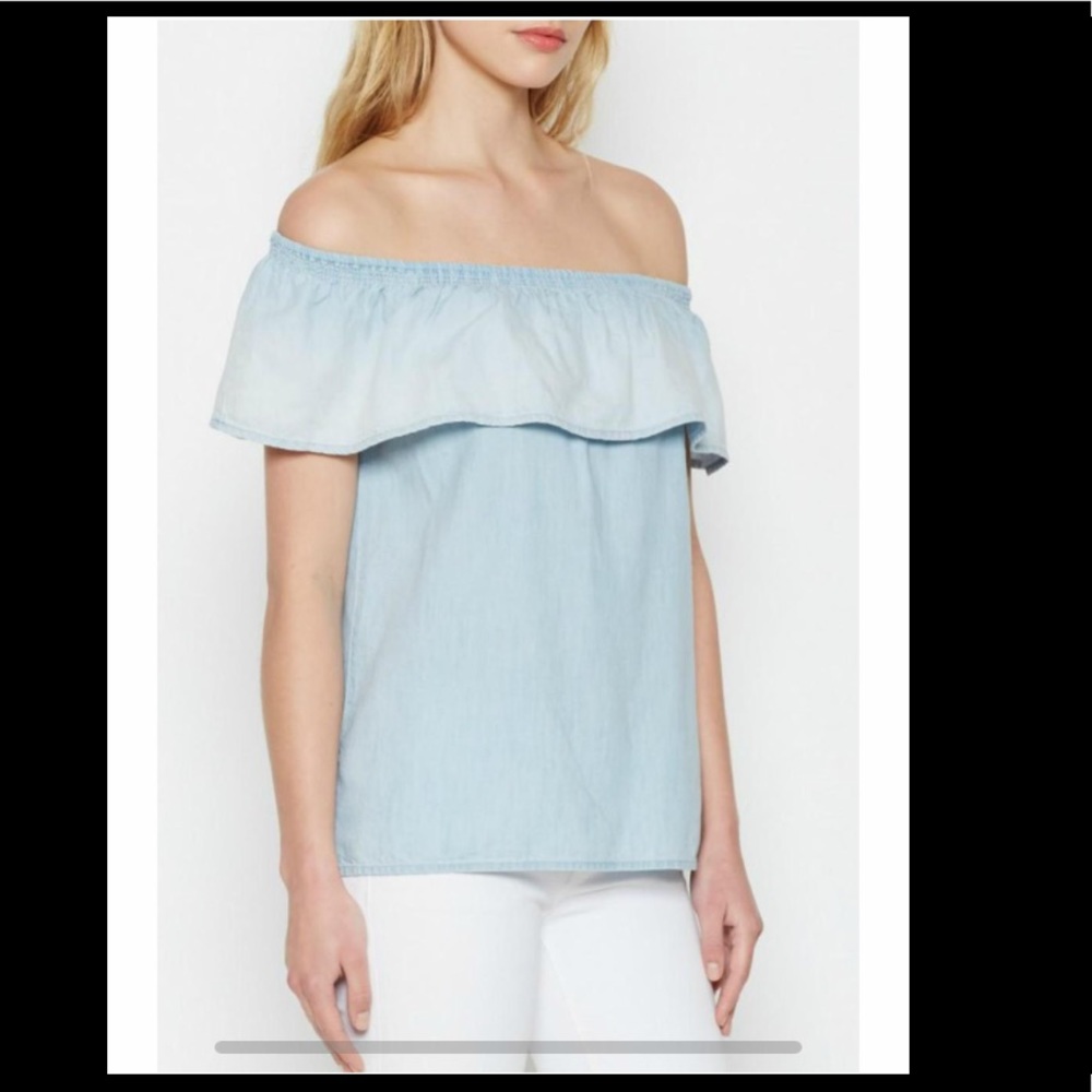 JOIE VILMA DENIM RUCHED TOP - Picture 3 of 6